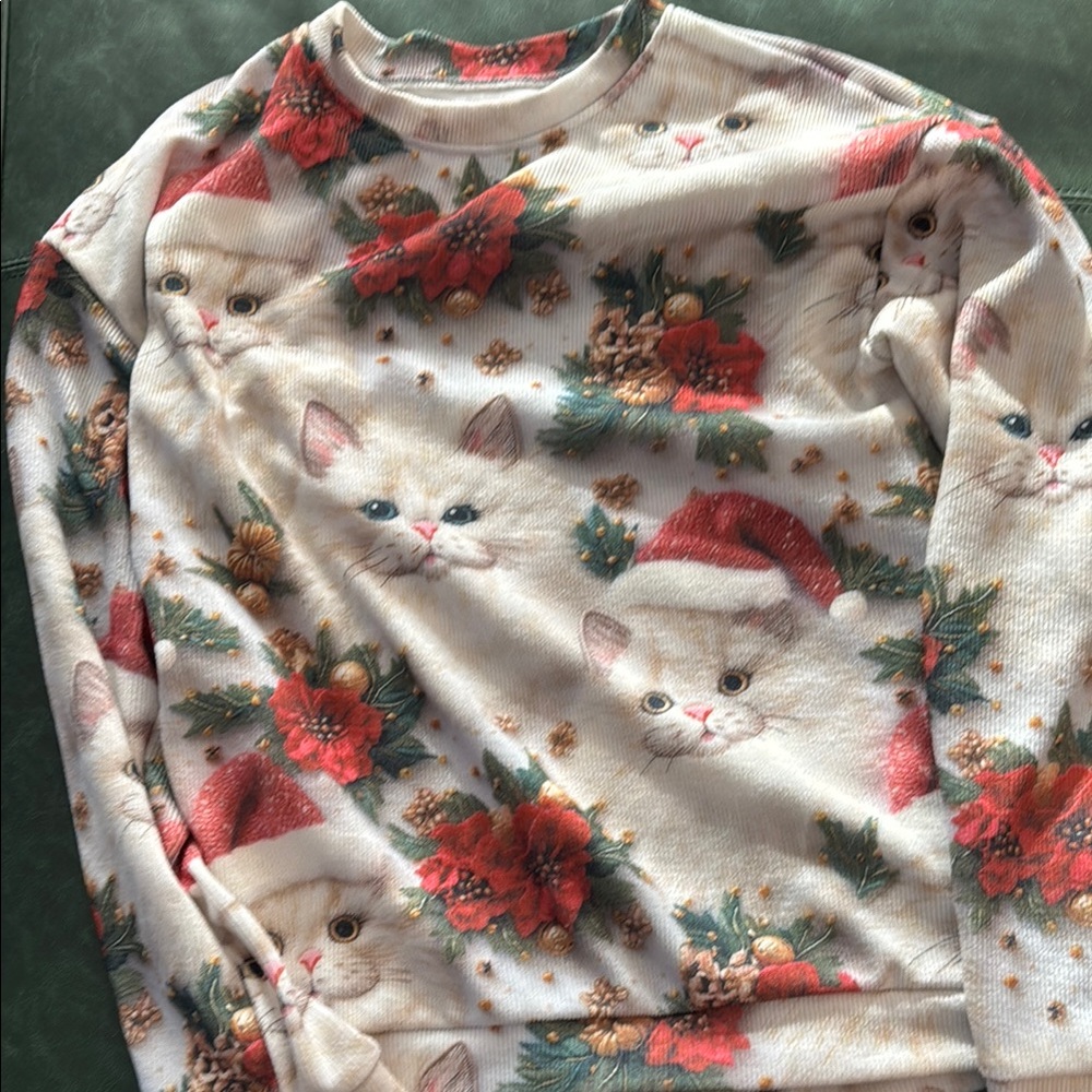 Ugly Christmas Cat Print Oversized Sweater/sweatshirt